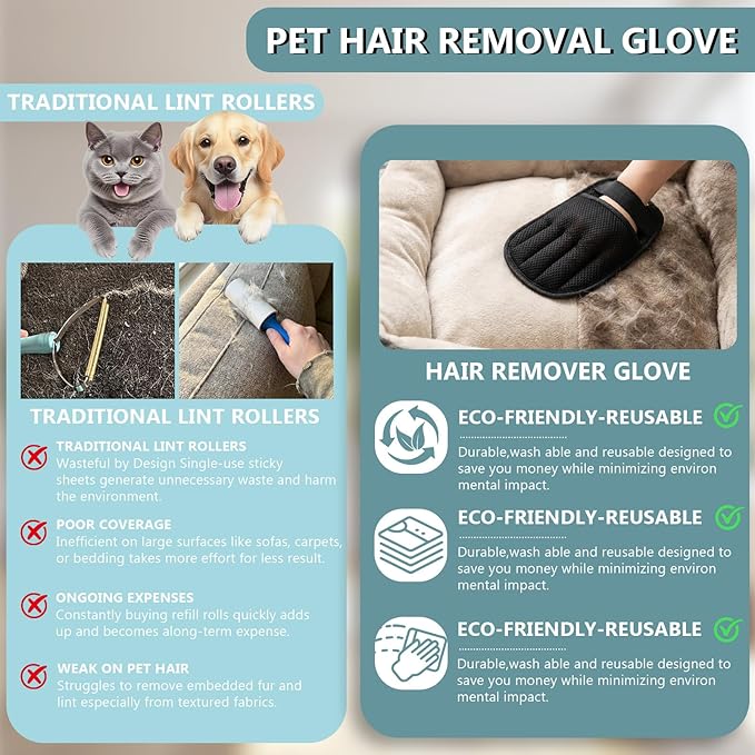 Luszmoax Pet Hair Glove for Cats & Dogs,Newly Upgraded Five-Finger Electrostatic Reusable Magic Brush,Pet Hair Remover Glove for Laundry for Pet Hair Remover Tool on Carpet,Clothing,Couch,Car Seat