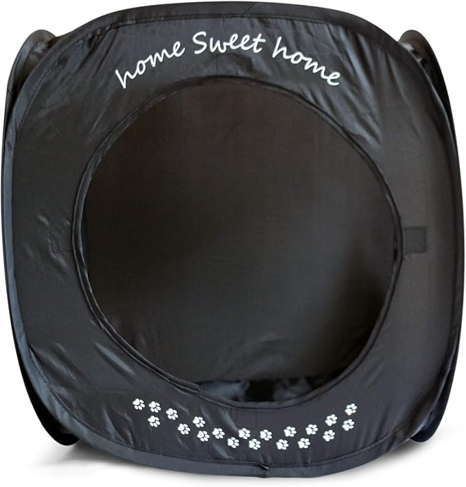 Feline Ruff Home Sweet Home Pop Up Cat Cube. A Collapsible Indoor Cat House. Covered Pet Bed Hideaway Cave for Dogs and Other Pets Too