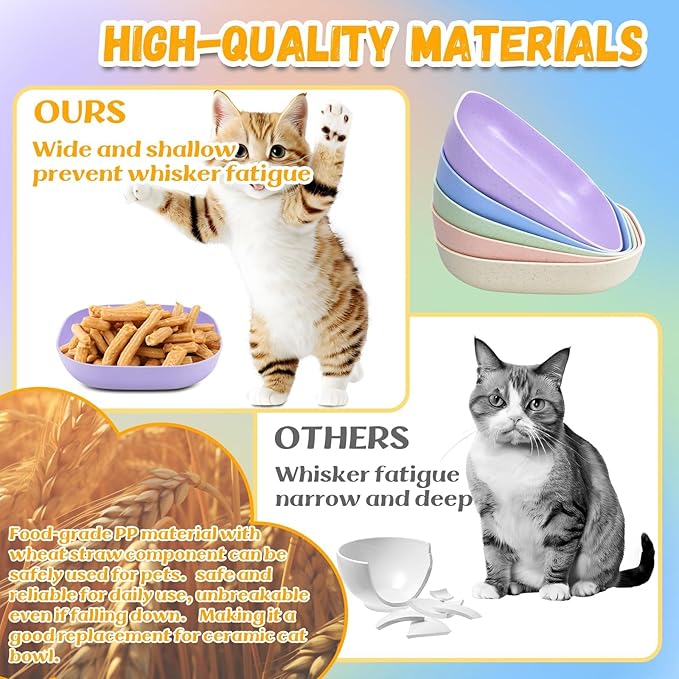 TKOnline 10 Pcs Cat Food Bowl, 5.7 Inch Plastic Shallow Pet Food and Water Dish for Whisker Fatigue Relief, Wide Cat Wet Feeding Bowls, Small Flat Dish for Indoor Outdoor Kittens Dogs ﻿