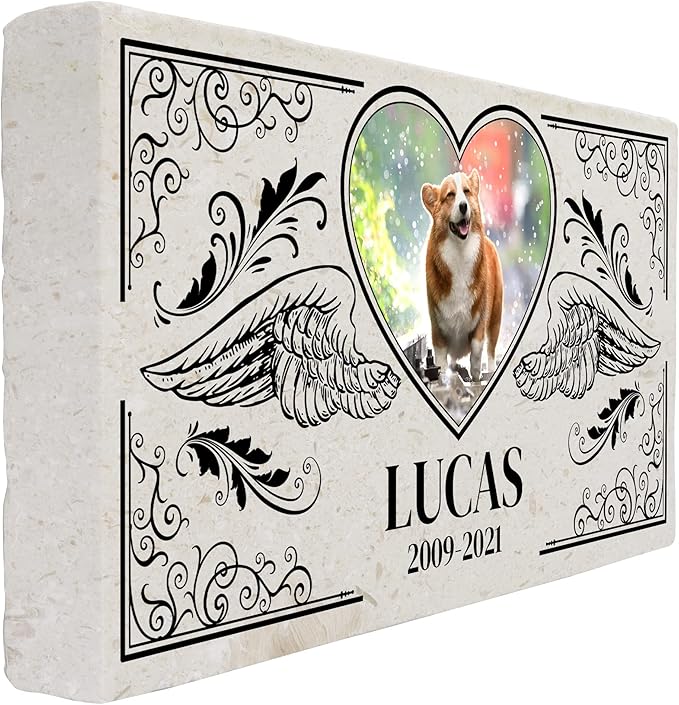 Personalized Pet Memorial with Keepsake Photo on Limestone - Headstones, Garden Stones, and Grave Markers for Dogs - Dog Memorial Stone, Pet Memorial Gifts - 12”x 6”x1.25" (B. Lucas Design)