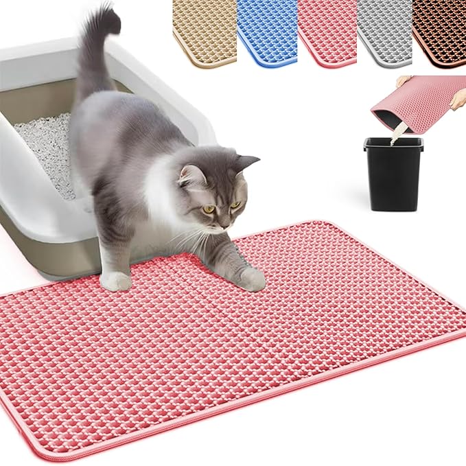 HCY&WLD Cat Litter Mat, Honeycomb Double Layer Cat Litter Trapping Mat, Waterproof Urine Proof Non-Slip, Scatter Control, Less Waste, Easier to Clean (Pink, 24" X 18")