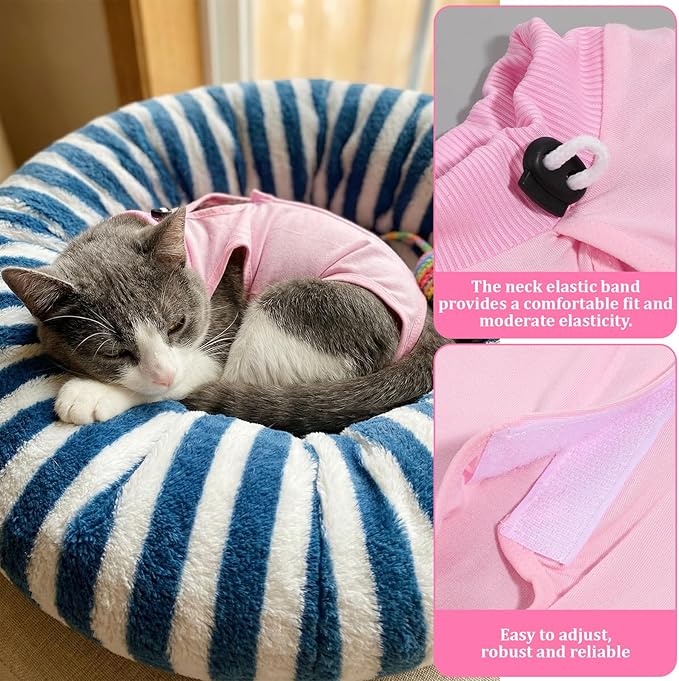 2Pcs Cat Spay Recovery Suit Female,Breathable Cat Onesie for Cats After Surgery Spay Kitten Surgery Recovery Suit Female Cone of Shame Alternative for Cats Anti Licking for Anti Licking Wounds (PinkM)