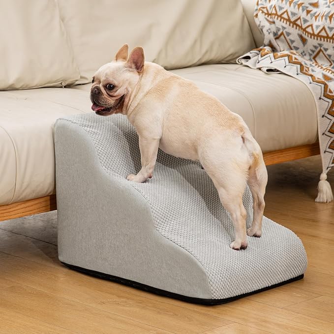 Dog Ramp and Stairs for Small Dogs & Cats,3-Step Pet Stairs for Couch Sofa and Chair,Indoor Anti-Slip Dog Stairs for Old Cats and Puppy,Light Grey