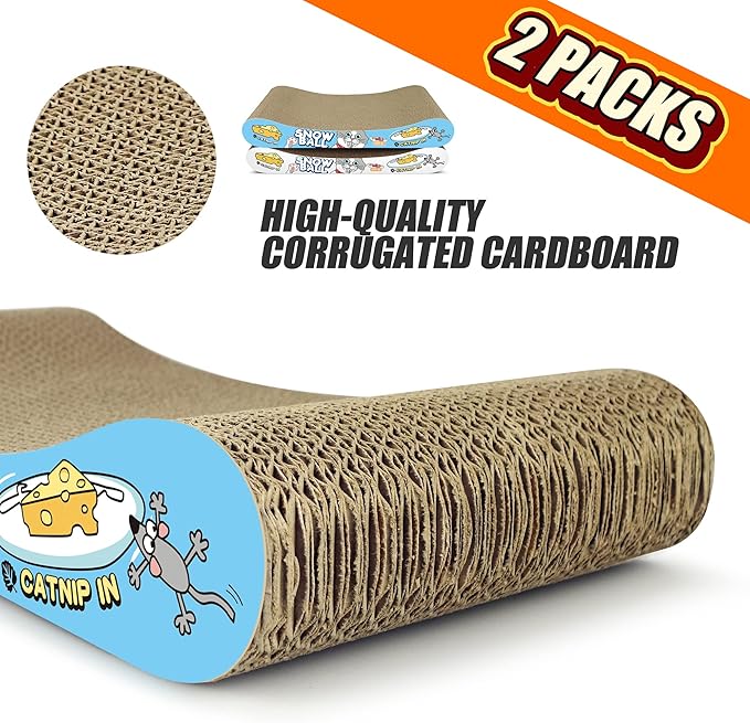TTCAT Cat Scratching Pad, 2 Pack Corrugated Cat Scratcher Cardboard, Bone Type Durable Cat Scratching Board Reversible for Furniture Protection.