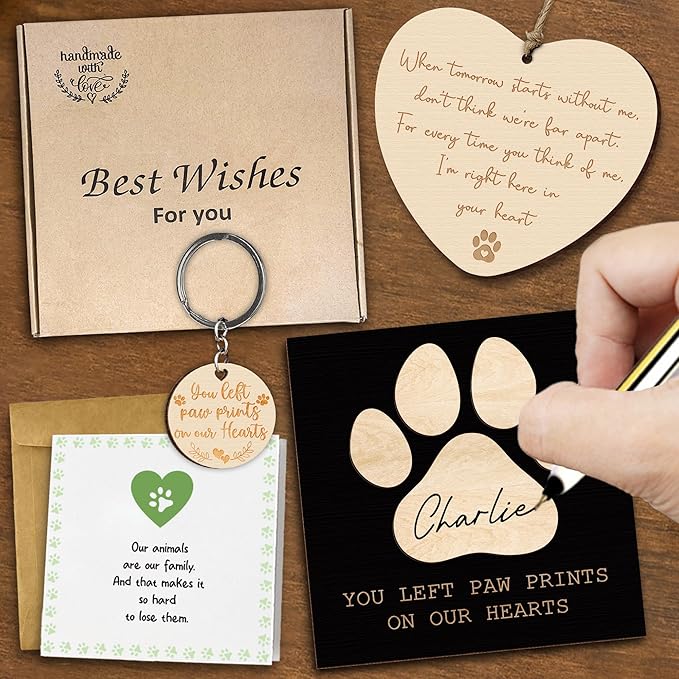 Pet Memorial Gifts for Loss of Dog, Paw Print Frame Remembrance for Dogs Cats, Pet Memorial Ornament, Dog Sympathy Keychain, Loss of Animal Sympathy Card, Remembrance Gift for Cat Lovers FF641