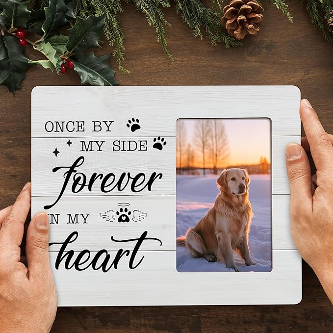 Pet Memorial Gifts for Dogs Sympathy, Loss of Dog Gift Picture Frame, Once by My Side Forever in My Heart Frames Fits 4x6 Photo