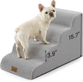 Dog Stairs for Small Dogs 15.7" H, 4-Step Sturdy Foam Dog Steps for Couch and Bed, Curved Pet Stairs for Puppy and Older Cat, Doggie Ladder with Washable Cover, 15.7x28.3x15.7 inch, Gray