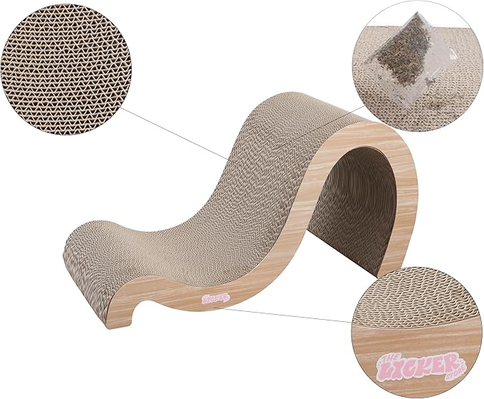 CSR1013C Kona 27" Modern Cardboard Double-Sided Wave Cat Scratcher with Catnip, Oak Wood
