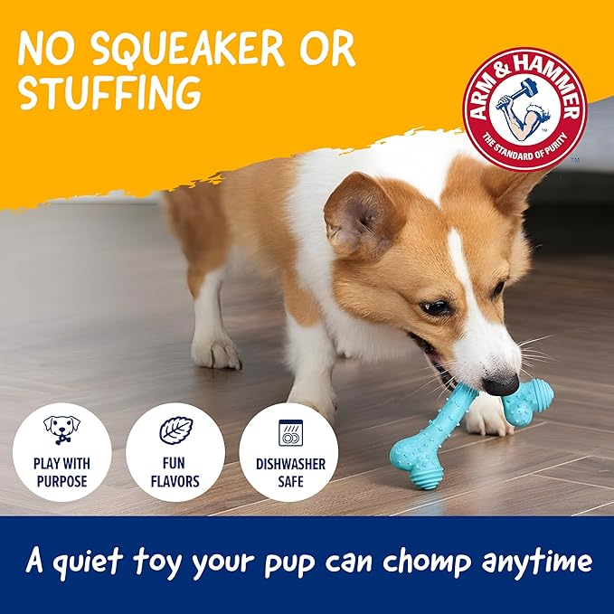 Arm & Hammer Nubbies T-Bone Dental Dog Chew Toy with Peanut Butter Flavor, Textured Chew Toy Designed to Help Clean Teeth and Support Oral Care for Dogs Up to 35 lbs - 2 Pack