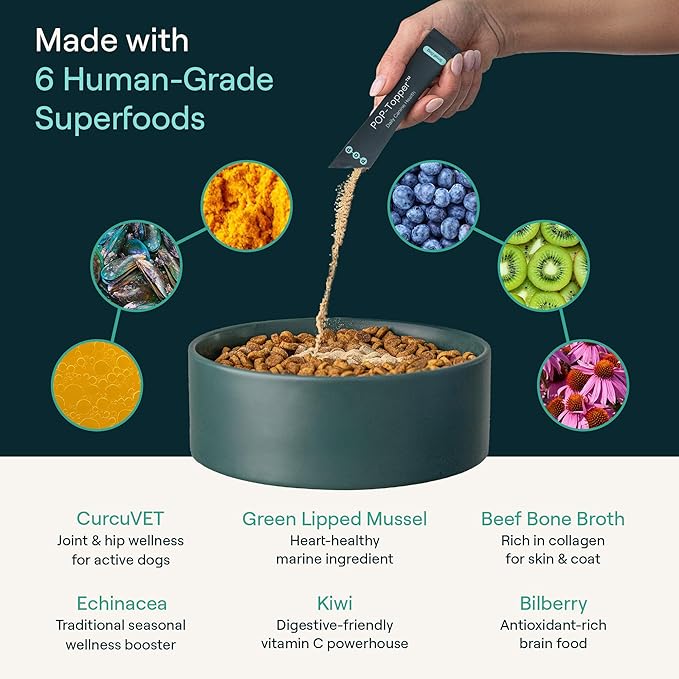 POP-Topper Dog Food Meal Toppers – Multivitamin Powder for Dogs Under 35 lbs - Delicious Bone Broth Base with 6 Human-Grade Superfoods - Supports Joints, Gut, Skin & Coat - Pack of 7, Trial Size