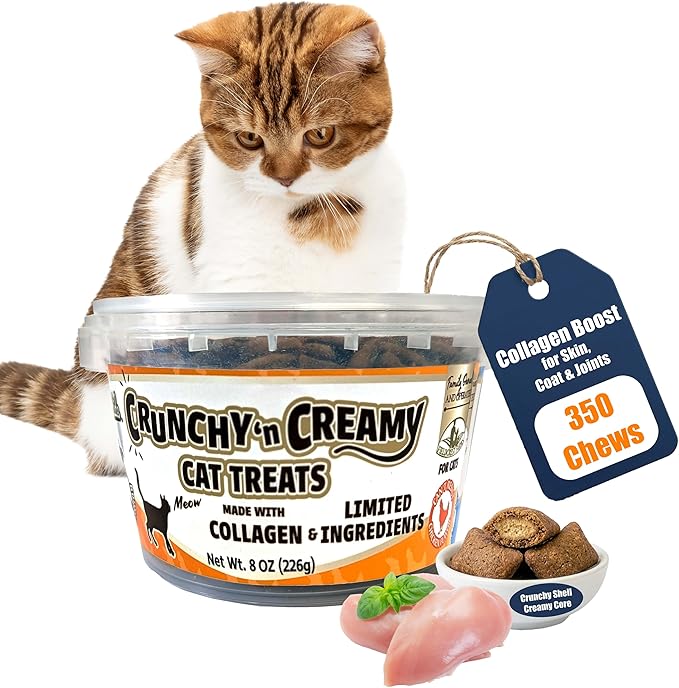 Fieldcrest Farms Nothin’ to Hide Collagen Cat Treats – Crunchy & Creamy Cat Snacks, High-Protein Healthy Treats for Skin, Coat & Joint Support, Chicken Flavor, 8 oz.