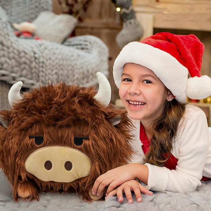 Highland Cow Stuffed Animal, Highland Cow Mommy Plush Set with 4 Baby Calves, Soft Stuffed Toy Pillow, Cute Birthday for Kids Boys Girls