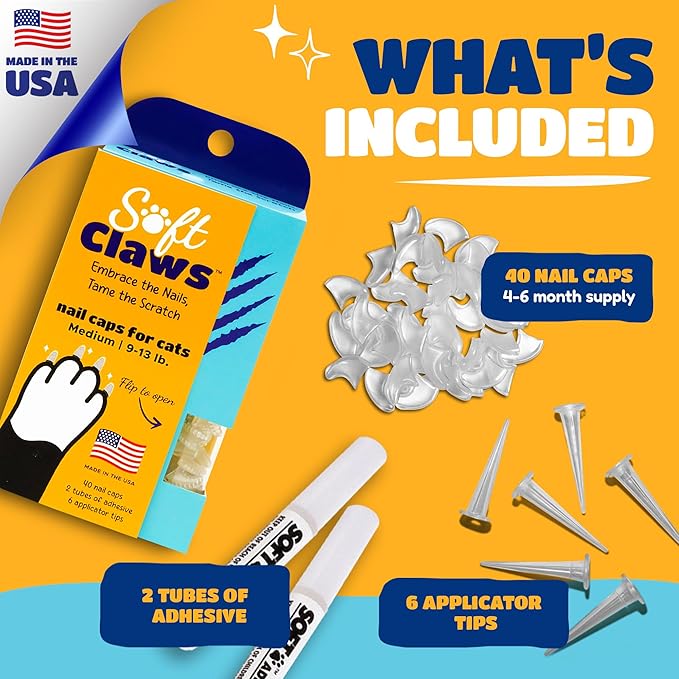 Soft Claws Cat Nail Caps for Medium Cats – 40 Caps (Silver & Gold) – Made in USA – Veterinarian-Developed | Scratch Protection, Easy to Apply, Long-Lasting Covers