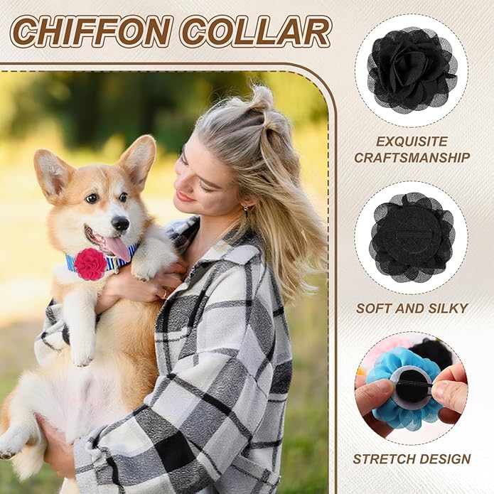 Dog Collar Flowers, Pet Flower Charms Soft Chiffon Cat Collar Bow Tie Floral Grooming Supplies, Intended for Dog