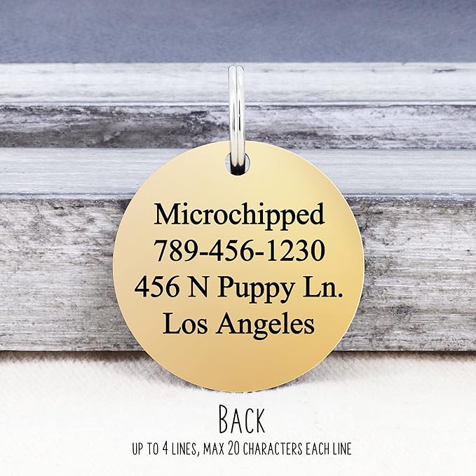 Ultra Joys Personalized Dog Tags for Pets - Durable Stainless Steel Customizable Dog Cat ID Tags - Dog Tags for Safety Optional Engraved on Both Sides -Birth Flower Round Dog Tag Large, Gold