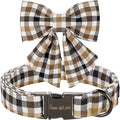 Unique style paws Christmas Dog Collar with Bow Tie Brown Plaid Puppy Collar for Small Medium Large Dogs as Autumn Winter Pet Gifts-M