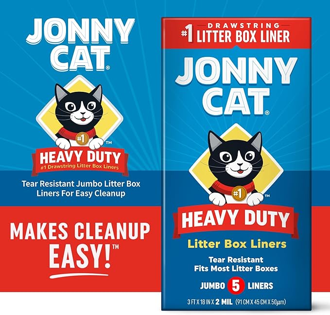 Jonny Cat Litter Box Liners: Heavy Duty - Tear & Leak Resistant - Drawstring Close - Jumbo, 5 Count (Pack of 2)