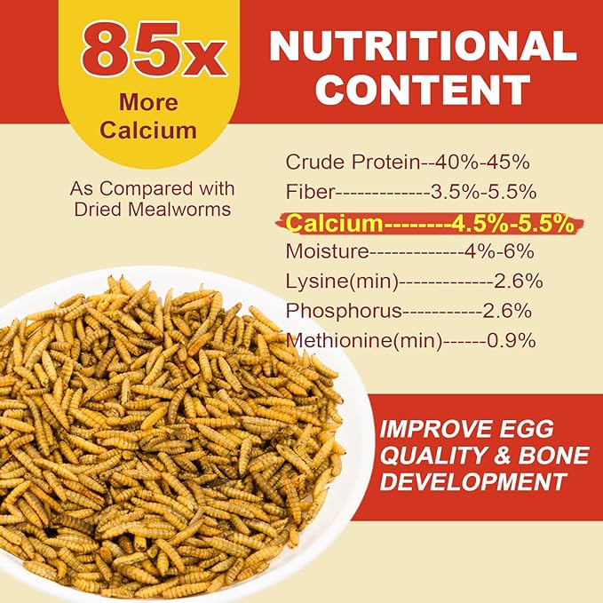 10LB Dried Black Soldier Fly Larvae, 85X More Calcium Chicken Feed Than Mealworms, 100% Natural Non-GMO BSF, Treat for Chickens, Ducks, Laying Hens, Birds