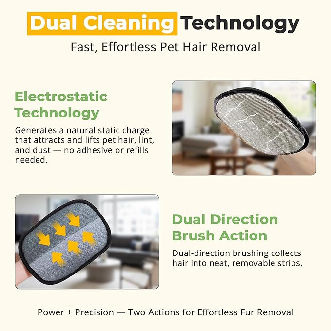 ZARAD Pet Hair Removal Glove for Dogs & Cats – Electrostatic Reusable Dog & Cat Hair Remover Glove | 2-in-1 Pet Grooming Glove & Fur Remover for Furniture, Couch, Car, Carpet, Laundry & Clothes (1)