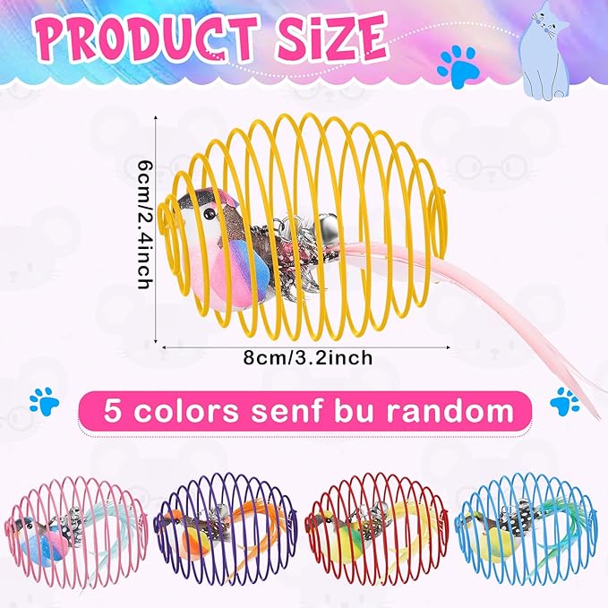 Jecery 5 Pcs Cat Spring Balls Toys Stretchable Rolling Balls Colorful Playful Coils Interactive Action Toy Caged Rats for Kitten Pet Supplies (Bird,Multicolor)