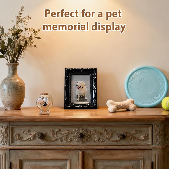 Pet Memorial Gift for Loss of Dog or Cat, 2 PCS Heart Shape Glass Jar & Bottle for Fur, Hair, Whiskers or Ashes Keepsake Urn with Cork Top, Charms for Cute Rainbow Bridge Memorial, Dog
