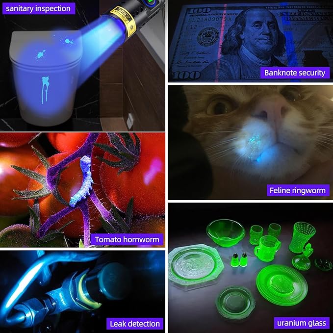 DARKDAWN UV Flashlight 365nm Blacklight ，Mini USB-C Rechargeable LED with Black Mirror, Woods Lamp Powerful Fluorescent Portable Detector for Pet Urine Stains, Anti-counterfeiting Identification