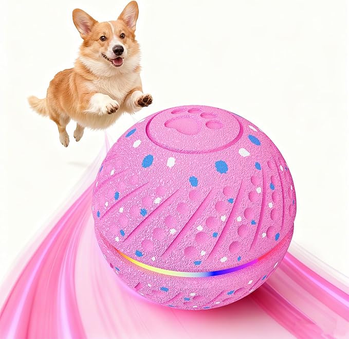 Interactive Dog Toys: Self Rolling & Bouncing Ball to Keep Them Busy, 3 Modes, Type-C Fast Charging, Durable E-TPU & IP54 Waterproof - Best for Small/Medium Breeds & Puppies (Pink, Medium)