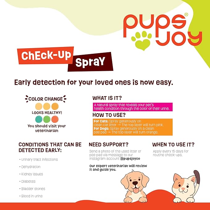 Pet Health Indicator Spray for Cats & Dogs – 50 ml | Urine Color Change Alert for Litter & Pee Pads | Easy Monitoring for Behavior & Wellness | Non-Toxic, Safe Formula