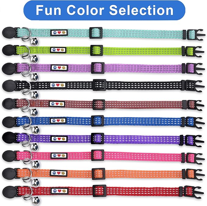 Pawtitas Reflective Blue Cat Collar with Safety Buckle and Removable Bell for Kitten and Cats