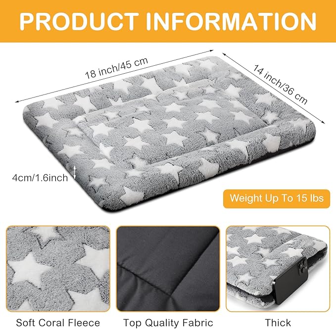 VitalCozy 4 Pcs Winter Dog Crate Pads, Ultra Soft Warm Washable Dog Cat Bed Mat for Pet Crate Comfortable Replaceable Reversible Kennel Pad for Small, Medium, Large Dogs(18 x 14 x 1.6 Inch,Gray)