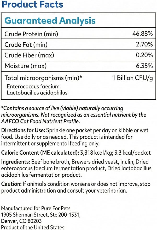 Joyfull Probiotic for Cats – Clinically Proven Strains for Diarrhea & Digestive Support – 30 Daily Packets with Beef Bone Broth