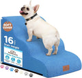 Dog Ramp and Stair for Bed 16" H-20 H,3-Step Cat Stair for Sofa and Chair,4-Step Dog Ramp for High Bed and Window,Durable Nonslip Fabric Cover for Indoor (Blue-16“H, Pet Friendly, 3)