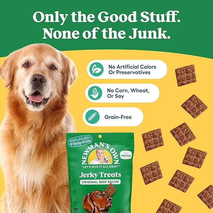 Newman's Own Original Beef Jerky Dog Treats, 25 oz Value Size Bag — High Protein, Grain Free, Grass-Fed Beef as First Ingredient, Chewy Wholesome Rawhide Alternative