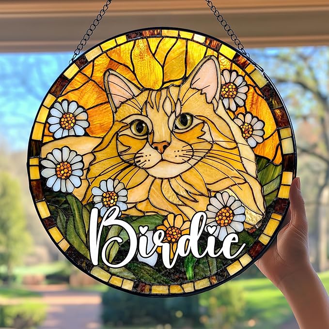 Custom Dog Portrait Art Suncatcher Stained Glass Remembrance Gift Pet Indoor Decor Window Hanging Dog Cat Bereavement Keepsake Loss of Pet