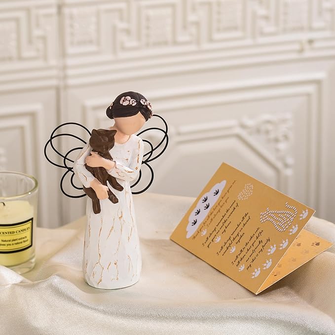 Cat Memorial Gifts, Cat Memorial Gifts for Loss of Cat, Pet Cat Remembrance Gifts, Cat Angel Figurine Statue for Cat Lovers in Memory of Their Beloved Cat(Brown Cat)