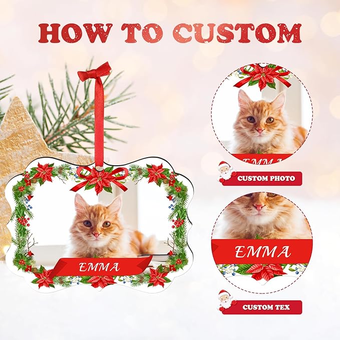 Personalized Photo Ornaments for Christmas Tree, Custom Cat Name Ornament, 2026 Puppy 1st Xmas Gifts, Holiday Decor Christmas Tree Decoration, Pet Lovers Dog Cat Gift