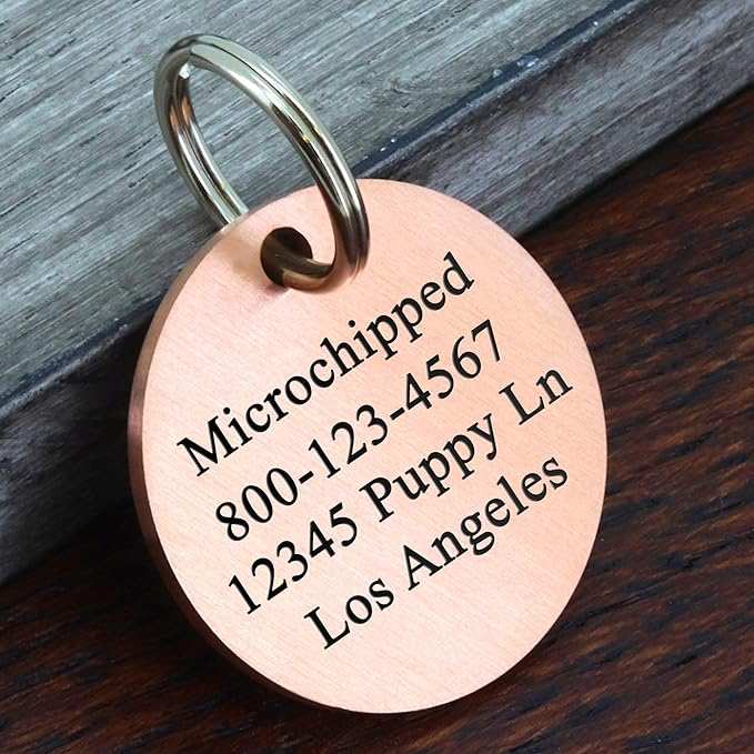 Ultra Joys Personalized Dog Tags for Pets - Durable Stainless Steel Customizable Dog Cat ID Tags - Dog Tags for Safety Optional Engraved on Both Sides -Round Shape Dog Tag Small Size, Rose Gold