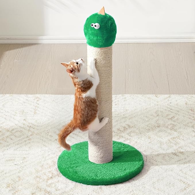 Cat Scratching Post 22'', Scratching Post with Extra Wide 12" Heavy Duty Base for Indoor Kitty, Scratching Post with Natural Sisal & Velvet Fabric for Small, Medium Cat, Green