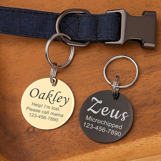 Anavia Personalized Pet ID Tags, Stainless Steel Glossy Laser Engraved Dog Cat Collar Name Tags, Multiple Colors Shapes Sizes (Round, Regular)