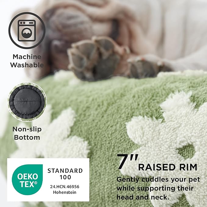LE SURE Shown on TV Small Dog and Cat Bed - Round Calming Beds as Present for Pets, Cute Modern Home Decor with Jacquard Shaggy Plush & Anti-Slip Bottom, 23 Inch, Green