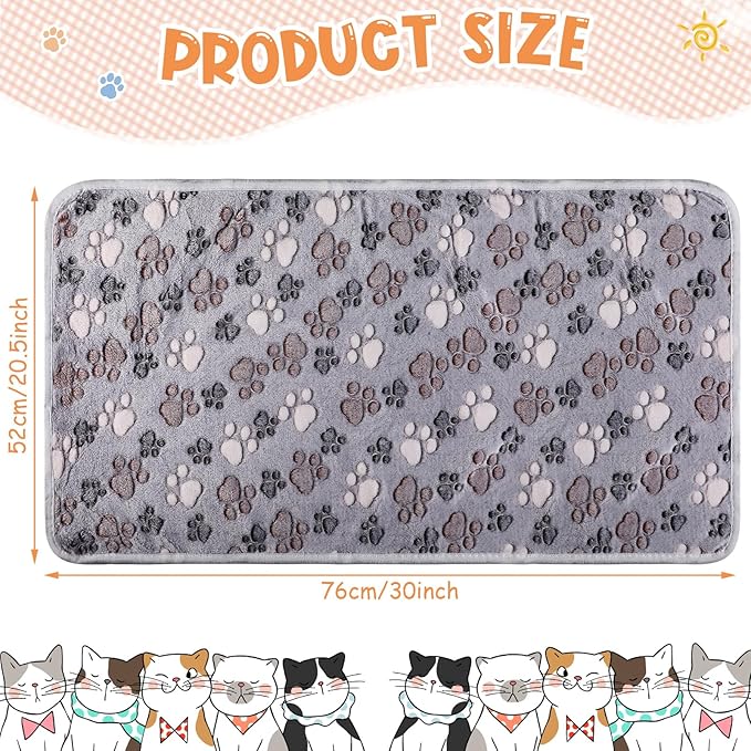 Tatuo 4 Pcs Dog Blanket for Pet Puppy Teething Toys Paw Print Fleece Blanket for Pet Cat Soft Warm Sleep Mat Guinea Pig Cage Mat(Medium(30 x 20.5 Inch),Gray)