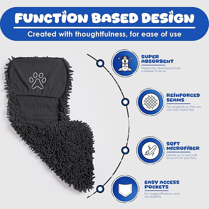 Microfiber Dog Bath Towel – Super Absorbent Dog Towels for Drying Dogs Large & Small, Quick Dry Pet Towel with Hand Pockets, Soft & Durable Puppy Towel, Machine Washable – Black