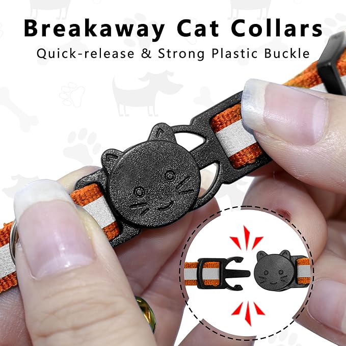 Cat Collar with Air Tag Holder, Reflective Kitten Collar with Bell, Breakaway Airtag Cat Collar for Boys Girls Cats, GPS Tracker for Cats 0.4’’ Width Adjustable Safe Kitty Collar, Orange