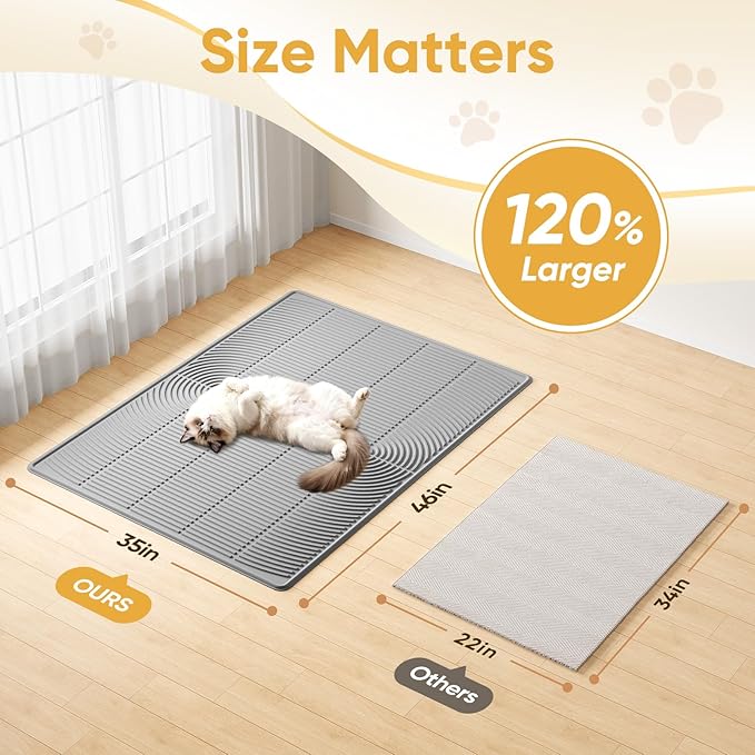 TRZZ XXL Extra Large Cat Litter Mat, Silicone Litter Box Mat for Floor, Waterproof & Non-Slip, Easy to Clean, Cat Litter Trapping Mat & Kitty Litter Catcher for Scatter Control (Brown)