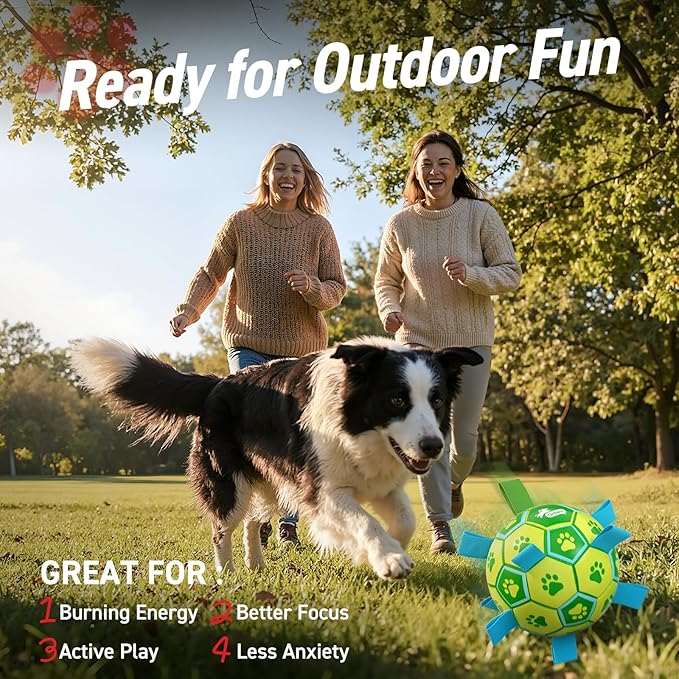 QDAN Dog Toys Soccer Ball - Durable Dog Balls with Strap for Medium Small Dogs, Puppy Birthday Gifts, Dog Tug Toy for Tug of War (8 Inch)