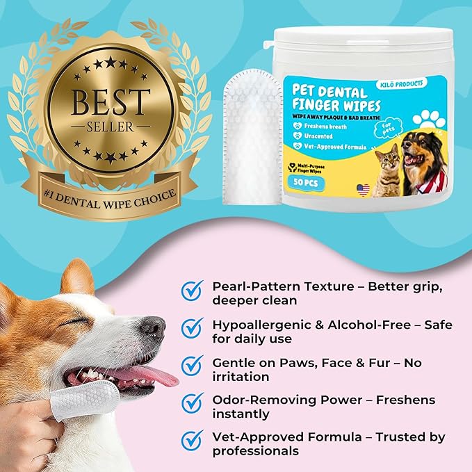 Pet Dental Finger Wipes – 50 Count