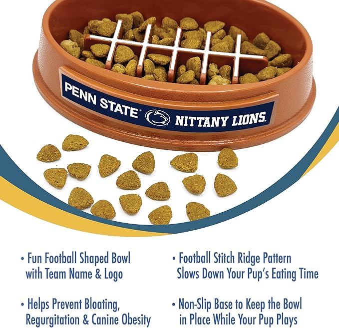 NCAA Super-Bowl - Penn State Nittany Lions Slow Feeder Dog Bowl. Football Design Slow Feeding Cat Bowl for Healthy Digestion. Non-Slip Pet Bowl for Large & Small Dogs & Cats