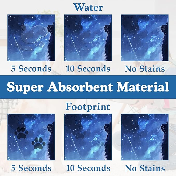 Starry Night Cat Dog Food Mat–Christmas Stocking Absorbent Quick Dry Feeding Placemat for Food and Water Bowls, Non Slip Rubber Backing, Waterproof Pet Supplies for Mess-Free Eating 12"x20"
