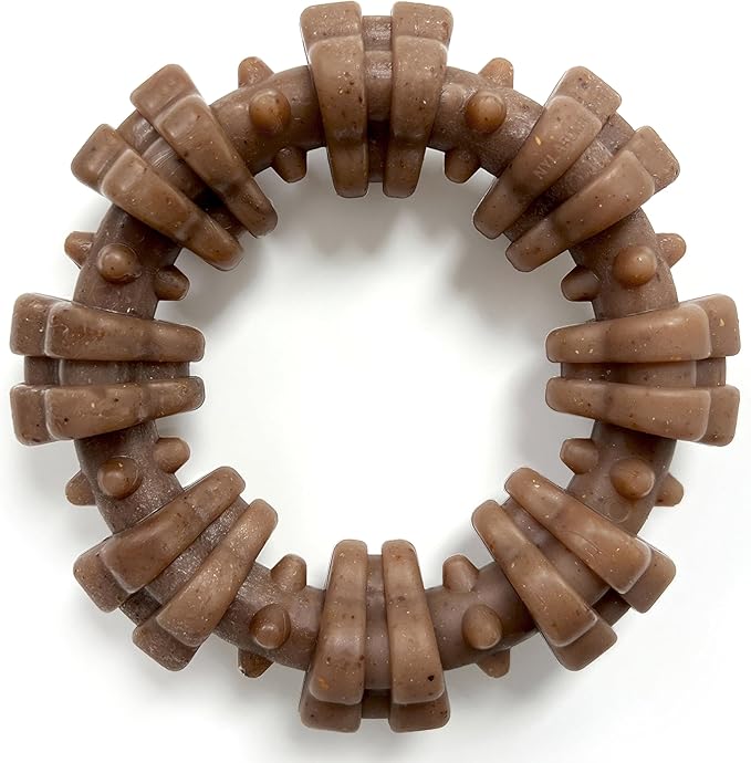 Nylabone Strong Chew Textured Ring Dog Toy Made with Real Beef & Chicken, Durable Chew Toys for Aggressive Chewers, Long Lasting Dog Bone, Keeps Dogs Busy, Small Breeds - Up to 25 lbs