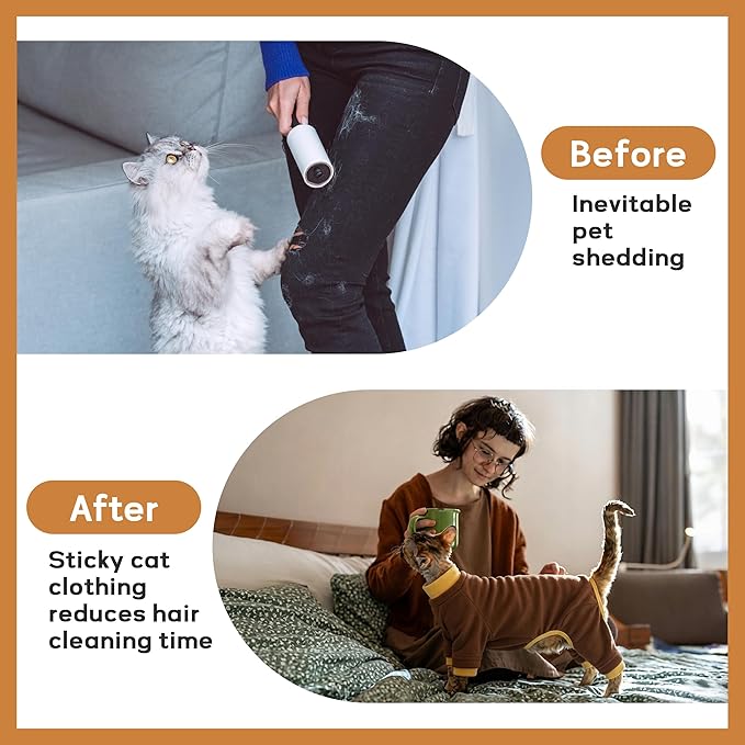 PUMYPOREITY Cat Hair Sticky Sweater, Recovery Suit - Breathable & Lightweight for Post-Surgery Protection, Cat Onsie Prevents Licking Wounds, Brown, XL